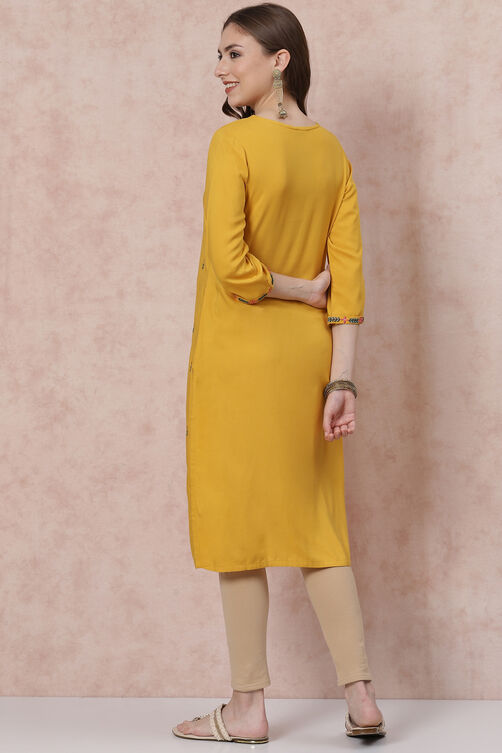 Mustard LIVA Straight Kurta image number 4